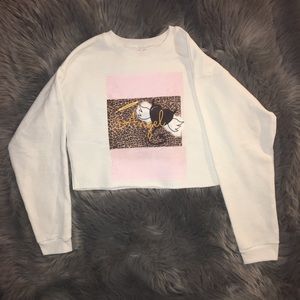Baby Pink & White Y2k Angel Cropped Sweatshirt